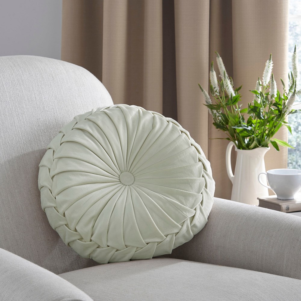 Rosanna Velvet Circle Cushion by Laura Ashley in Sage Green